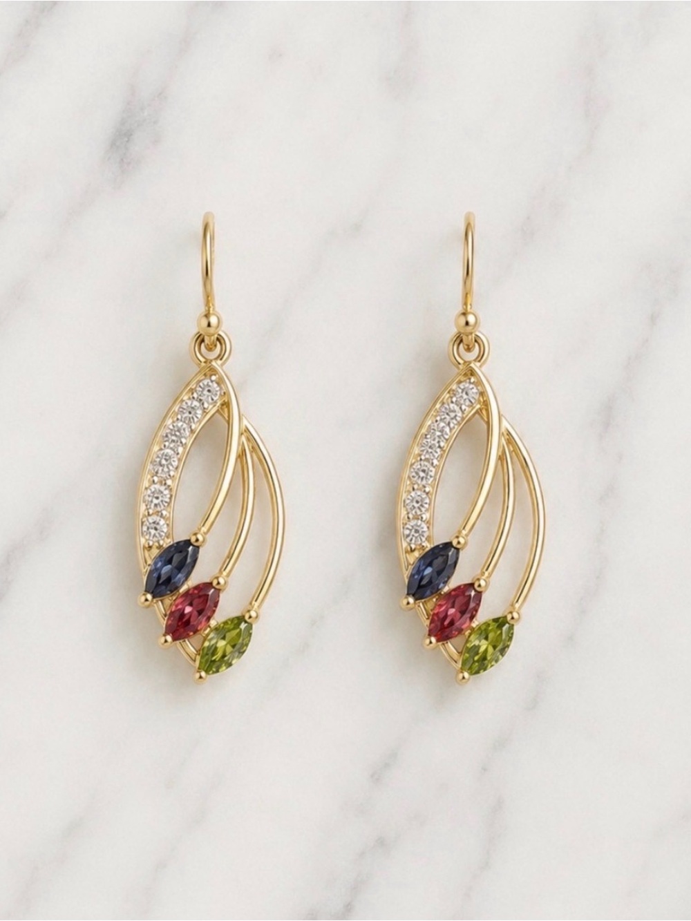 Gold Tone Multi Colored Gemstone drop earrings